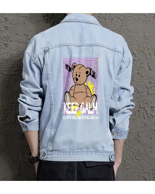Teddy Bear Jean Jacket for Men – Gift for Teen Boys – Birthday Present - Light Blue - Main View