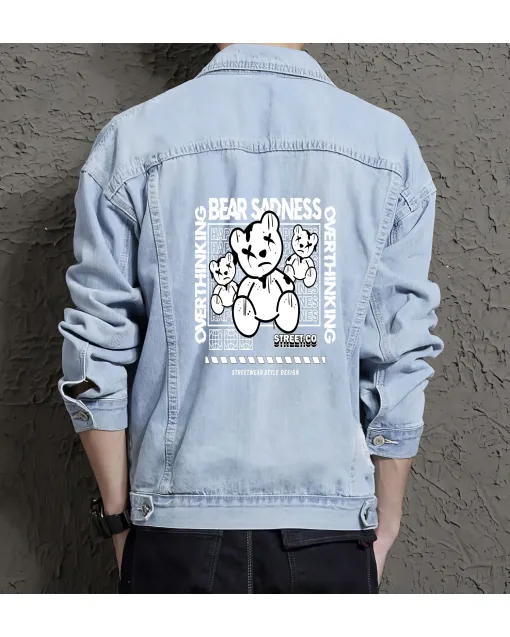 Teddy Bear Jean Jacket for Men – Gift for Teen Boys – Christmas Gift - Light Blue - Main View