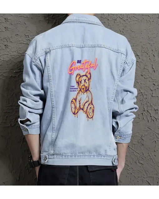 Teddy Bear Jean Jacket for Men – Gift for Teen Boys – Christmas Gift - Light Blue - Main View