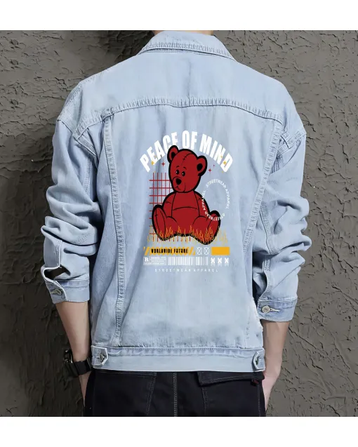 Teddy Bear Jean Jacket for Men – Gift for Teen Boys – Birthday Present - Light Blue - Main View