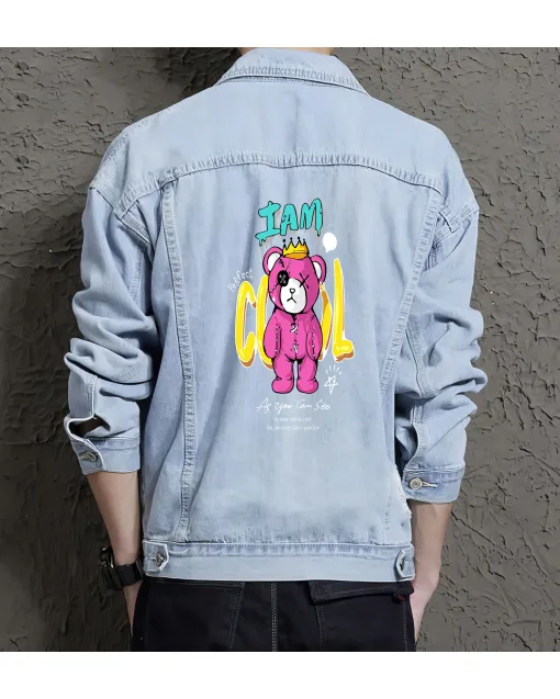 Teddy Bear Jean Jacket for Men – Gift for Teen Boys – Christmas Gift - Light Blue - Main View