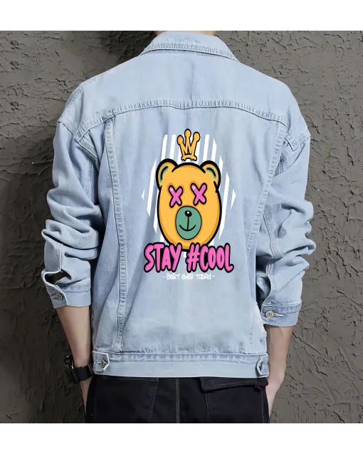 Teddy Bear Jean Jacket for Men – Gift for Teen Boys – Christmas Gift - Light Blue - Main View