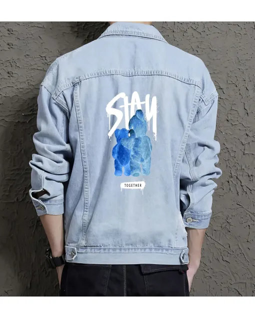 Teddy Bear Jean Jacket for Men – Gift for Teen Boys – Birthday Present - Light Blue - Main View