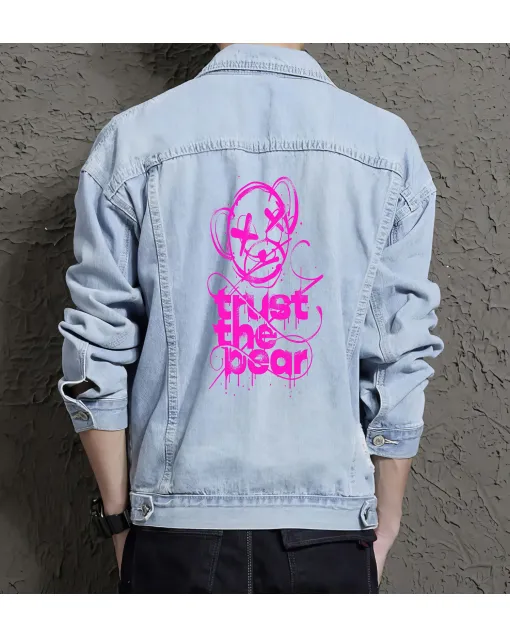 Teddy Bear Jean Jacket for Men – Gift for Teen Boys – Birthday Present - Light Blue - Main View