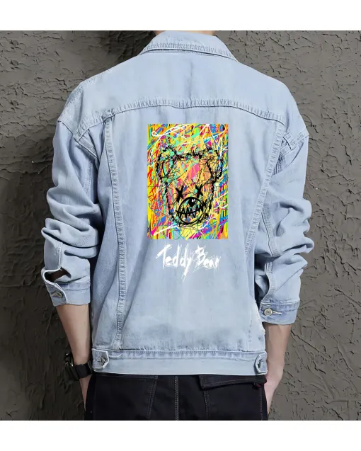 Teddy Bear Jean Jacket for Men – Gift for Teen Boys – Christmas Gift - Light Blue - Main View