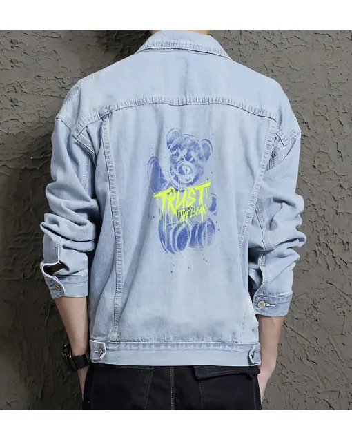 Teddy Bear Jean Jacket for Men – Gift for Teen Boys – Christmas Gift - Light Blue - Main View