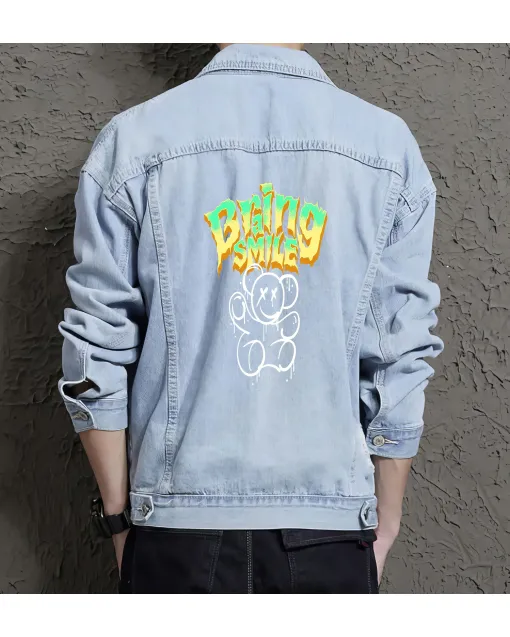 Teddy Bear Jean Jacket for Men – Gift for Teen Boys – Christmas Gift - Light Blue - Main View