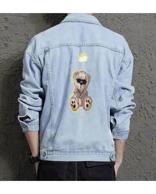Teddy Bear Jean Jacket for Men – Gift for Teen Boys – Christmas Gift - Light Blue - Main View