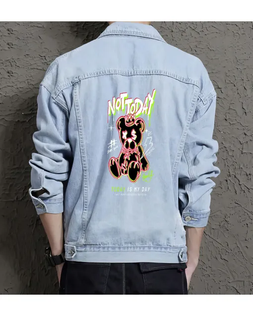 Teddy Bear Jean Jacket for Men – Gift for Teen Boys – Christmas Gift - Light Blue - Main View