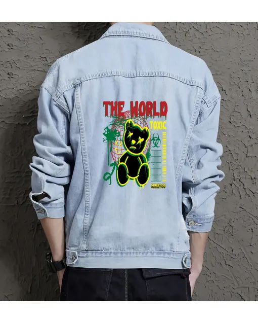 Teddy Bear Jean Jacket for Men – Gift for Teen Boys – Christmas Gift - Light Blue - Main View