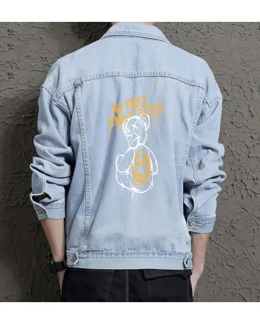 Teddy Bear Jean Jacket for Men – Gift for Teen Boys – Christmas Gift - Light Blue - Main View