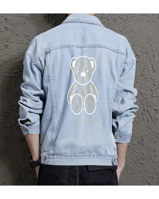 Teddy Bear Jean Jacket for Men – Gift for Teen Boys – Birthday Present - Light Blue - Main View