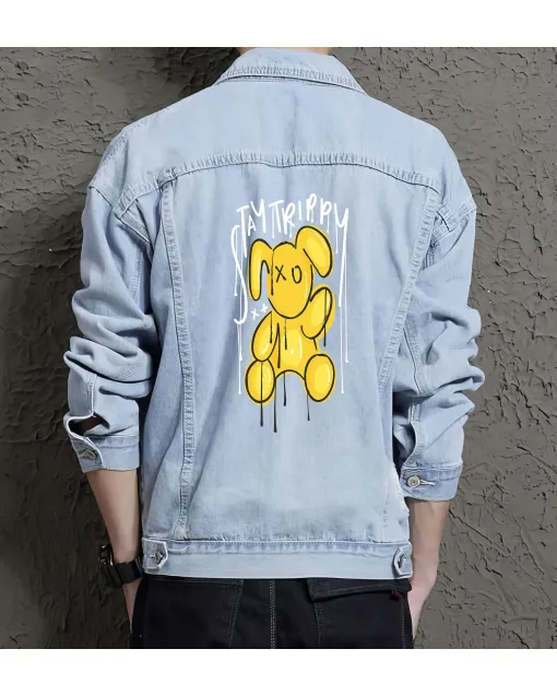 Teddy Bear Jean Jacket for Men – Gift for Teen Boys – Christmas Gift - Light Blue - Main View