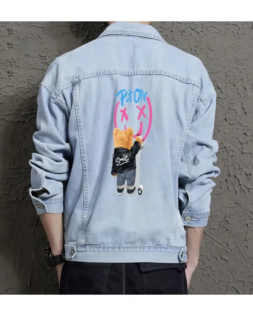 Teddy Bear Jean Jacket for Men – Gift for Teen Boys – Christmas Gift - Light Blue - Main View