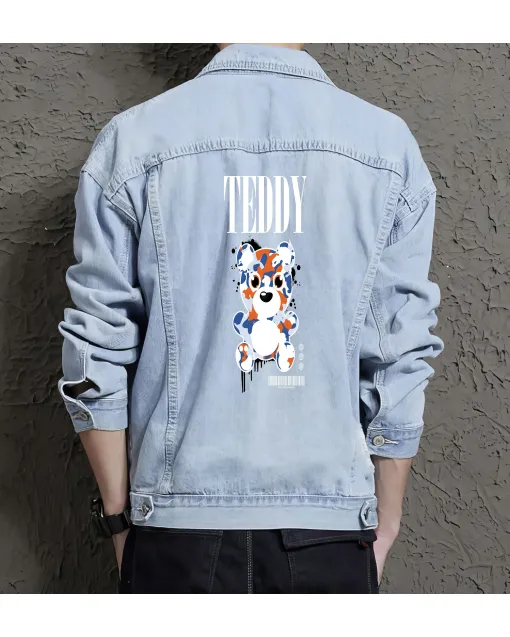 Teddy Bear Jean Jacket for Men – Gift for Teen Boys – Birthday Present - Light Blue - Main View
