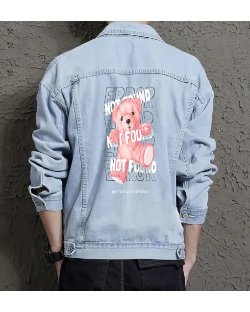 Teddy Bear Jean Jacket for Men – Gift for Teen Boys – Birthday Present - Light Blue - Main View