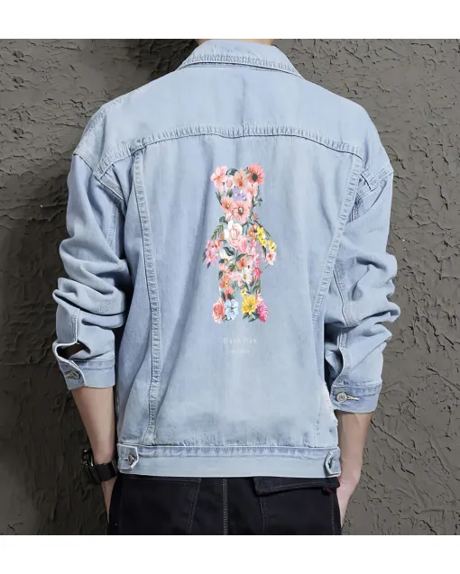 Teddy Bear Jean Jacket for Men – Gift for Teen Boys – Christmas Gift - Light Blue - Main View
