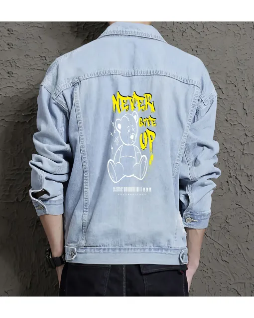 Teddy Bear Jean Jacket for Men – Gift for Teen Boys – Christmas Gift - Light Blue - Main View