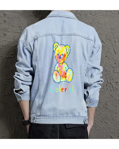 Teddy Bear Jean Jacket for Men – Gift for Teen Boys – Birthday Present - Light Blue - Main View
