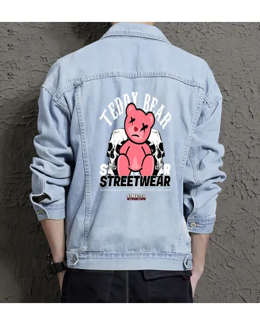 Teddy Bear Jean Jacket for Men – Gift for Teen Boys – Christmas Gift - Light Blue - Main View