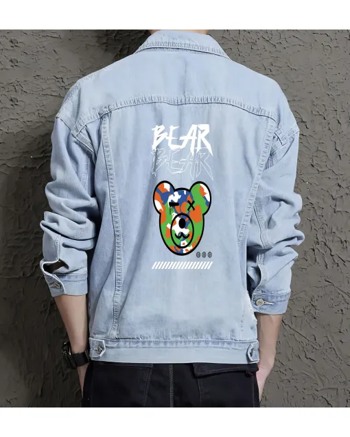 Teddy Bear Jean Jacket for Men – Gift for Teen Boys – Christmas Gift - Light Blue - Main View