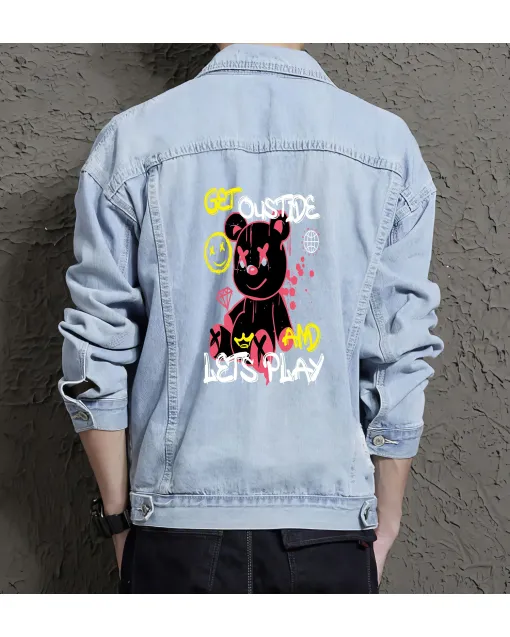 Teddy Bear Jean Jacket for Men – Gift for Teen Boys – Christmas Gift - Light Blue - Main View