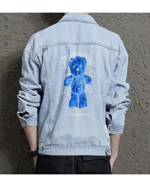 Teddy Bear Jean Jacket for Men – Gift for Teen Boys – Christmas Gift - Light Blue - Main View