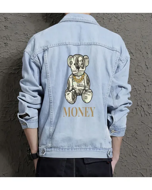 Teddy Bear Jean Jacket for Men – Gift for Teen Boys – Christmas Gift - Light Blue - Main View
