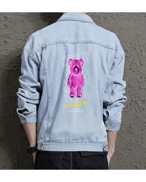 Teddy Bear Jean Jacket for Men – Gift for Teen Boys – Christmas Gift - Light Blue - Main View