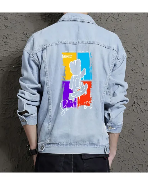 Teddy Bear Jean Jacket for Men – Gift for Teen Boys – Christmas Gift - Light Blue - Main View