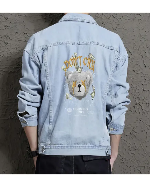 Teddy Bear Jean Jacket for Men – Gift for Teen Boys – Birthday Present - Light Blue - Main View