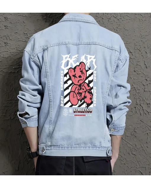 Teddy Bear Jean Jacket for Men – Gift for Teen Boys – Birthday Present - Light Blue - Main View