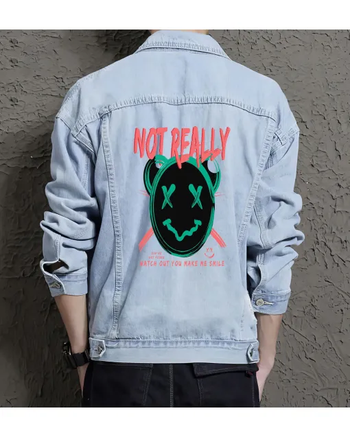 Teddy Bear Jean Jacket for Men – Gift for Teen Boys – Christmas Gift - Light Blue - Main View