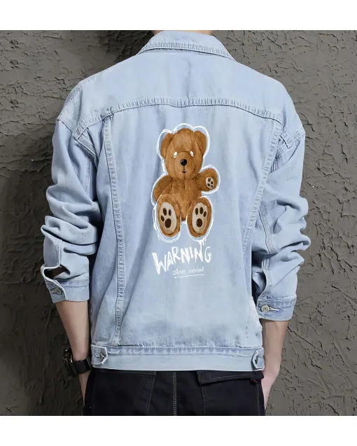 Teddy Bear Jean Jacket for Men – Gift for Teen Boys – Christmas Gift - Light Blue - Main View