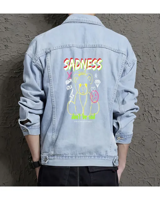 Teddy Bear Jean Jacket for Men – Gift for Teen Boys – Birthday Present - Light Blue - Main View
