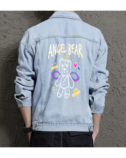 Teddy Bear Jean Jacket for Men – Gift for Teen Boys – Christmas Gift - Light Blue - Main View