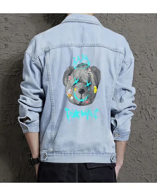 Teddy Bear Jean Jacket for Men – Gift for Teen Boys – Christmas Gift - Light Blue - Main View