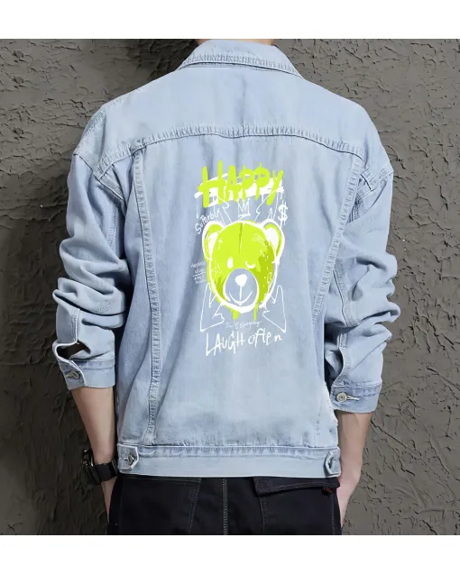 Teddy Bear Jean Jacket for Men – Gift for Teen Boys – Christmas Gift - Light Blue - Main View