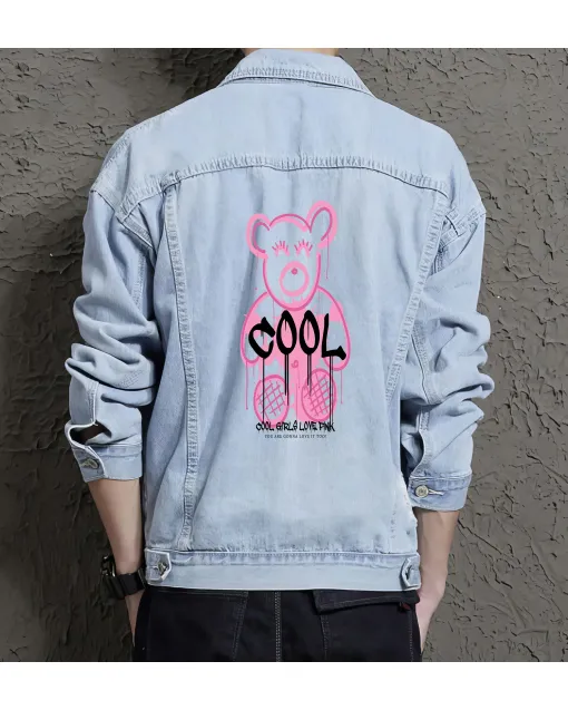 Teddy Bear Jean Jacket for Men – Gift for Teen Boys – Christmas Gift - Light Blue - Main View
