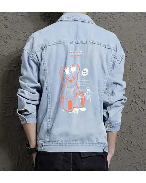Teddy Bear Jean Jacket for Men – Gift for Teen Boys – Christmas Gift - Light Blue - Main View