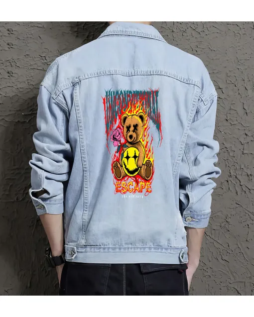 Teddy Bear Jean Jacket for Men – Gift for Teen Boys – Christmas Gift - Light Blue - Main View