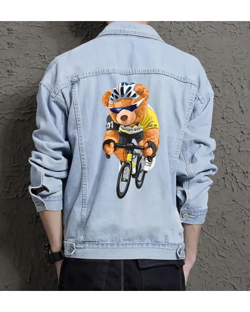 Teddy Bicycleracing Jean Jacket for Men – Gift for Teen Boys – Christmas Gift - Light Blue - Main View