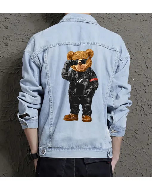 Teddy Black Jean Jacket for Men – Gift for Streetwear Fans – Birthday Present - Light Blue - Main View