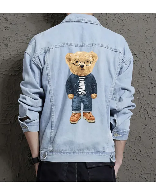 Teddy Bookworm Jean Jacket for Men – Gift for Teen Boys – Birthday Present - Light Blue - Main View