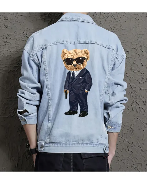 Teddy Boss Jean Jacket for Men – Gift for Streetwear Fans – Christmas Gift - Light Blue - Main View