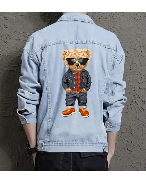 Teddy Boss Jean Jacket for Men – Gift for Streetwear Fans – Christmas Gift - Light Blue - Main View