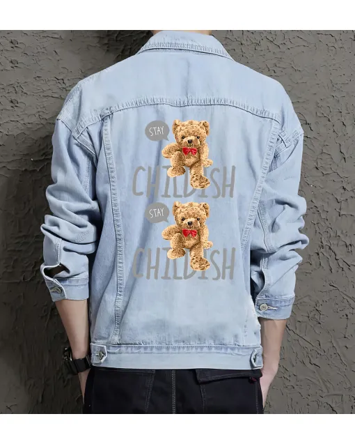 Teddy Childish Jean Jacket for Men – Gift for Streetwear Fans – Birthday Present - Light Blue - Main View