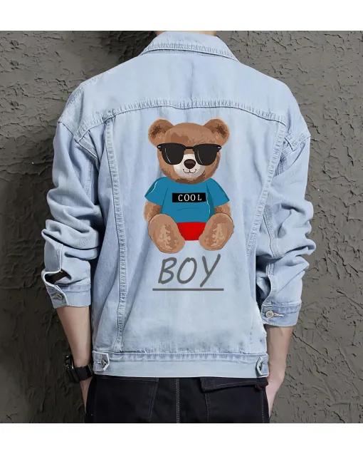 Teddy Cool Jean Jacket for Men – Gift for Streetwear Fans – Christmas Gift - Light Blue - Main View