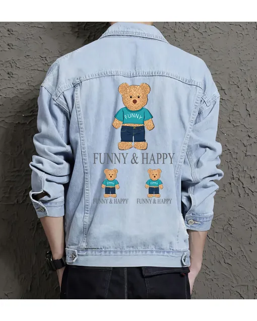 Teddy Funny Jean Jacket for Men – Gift for Streetwear Fans – Birthday Present - Light Blue - Main View