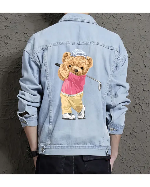 Teddy Golf Jean Jacket for Men – Gift for Streetwear Fans – Christmas Gift - Light Blue - Main View